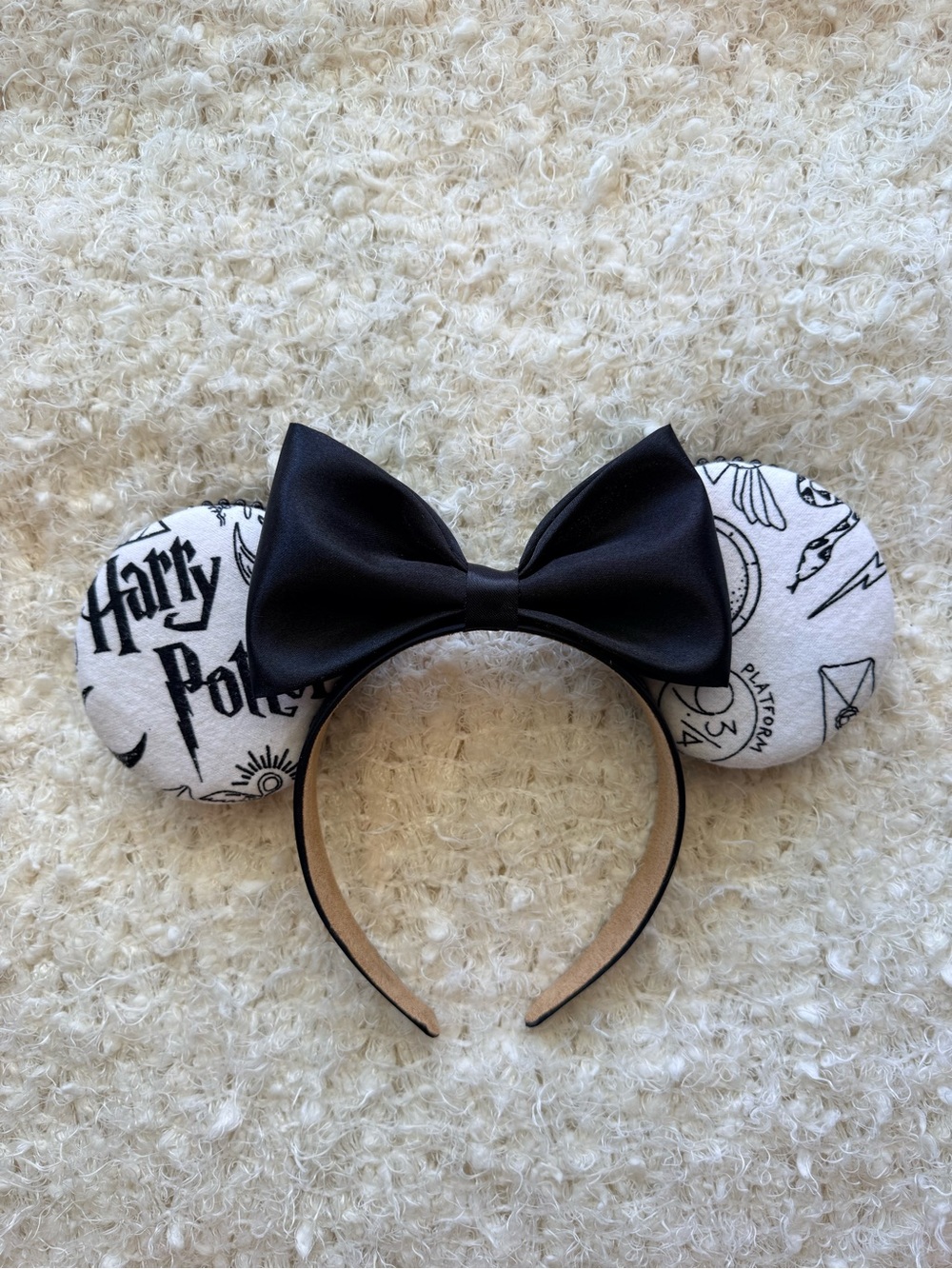 Harry Potter Themed Mouse Ears Headband with Black satin Bow